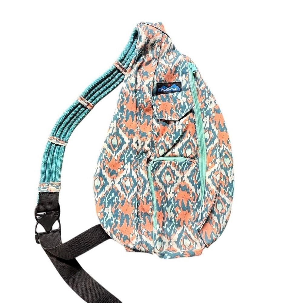 KAVU Rope Sling‎ Bag Teal Coral Unisex Crossbody with Pockets